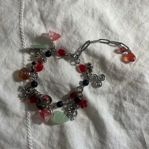 Charming Silver and Red Beaded Bracelet